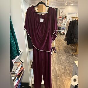 Roz & Ali women’s purple jumpsuit with fringe sequin size 2X